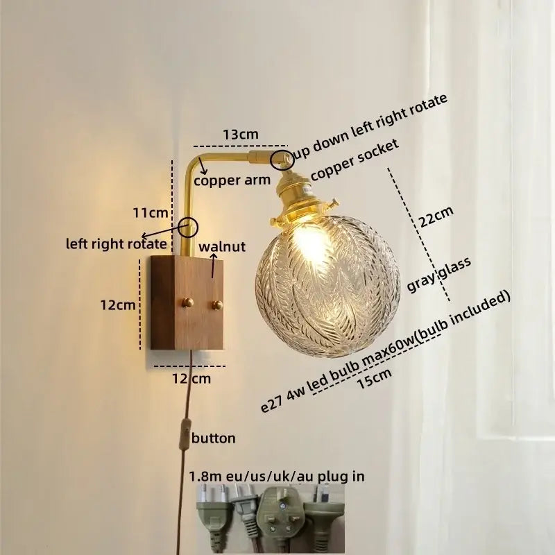 Modern etched glass copper led wall lights bedroom sconce