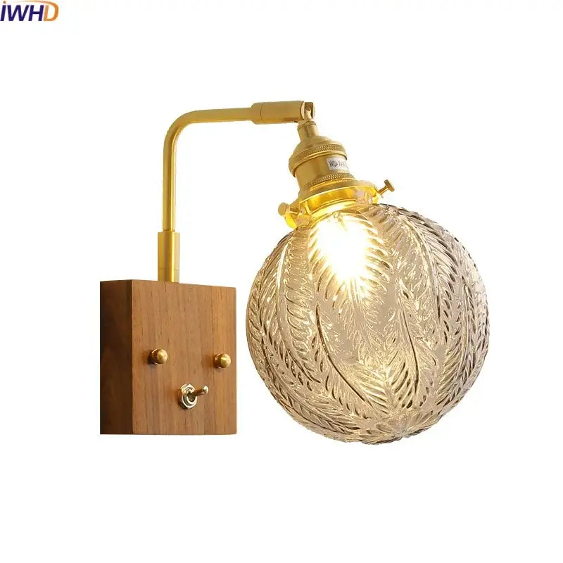 Modern etched glass copper led wall lights bedroom sconce