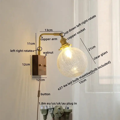 Modern etched glass copper led wall lights bedroom sconce
