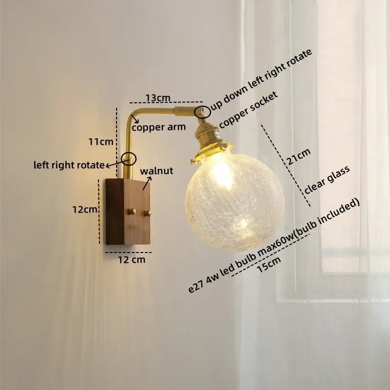 Modern etched glass copper led wall lights bedroom sconce
