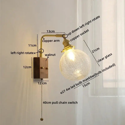 Modern etched glass copper led wall lights bedroom sconce