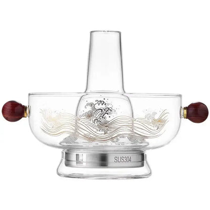 Modern etched glass hotpot with red wood handles kitchen cookware