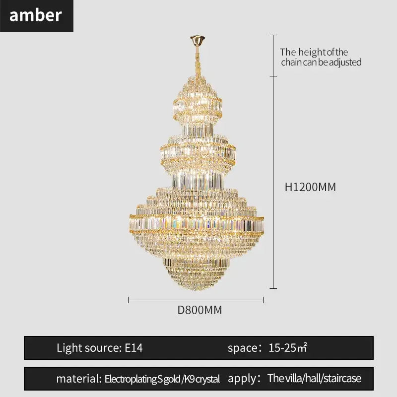 Modern european gold crystal villa chandelier hotel lobby pendant light