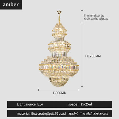 Modern european gold crystal villa chandelier hotel lobby pendant light