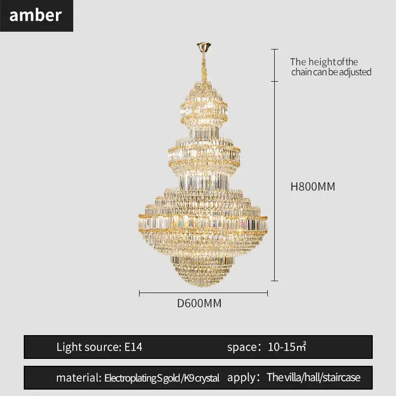 Modern european gold crystal villa chandelier hotel lobby pendant light