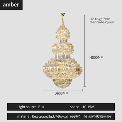 Modern european gold crystal villa chandelier hotel lobby pendant light
