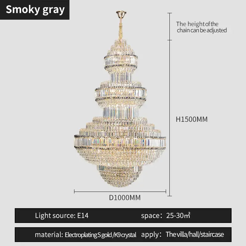 Modern european gold crystal villa chandelier hotel lobby pendant light