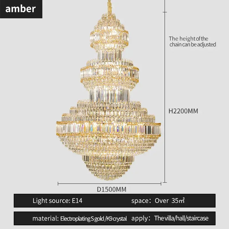 Modern european gold crystal villa chandelier hotel lobby pendant light