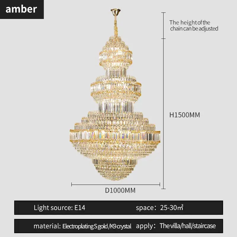 Modern european gold crystal villa chandelier hotel lobby pendant light