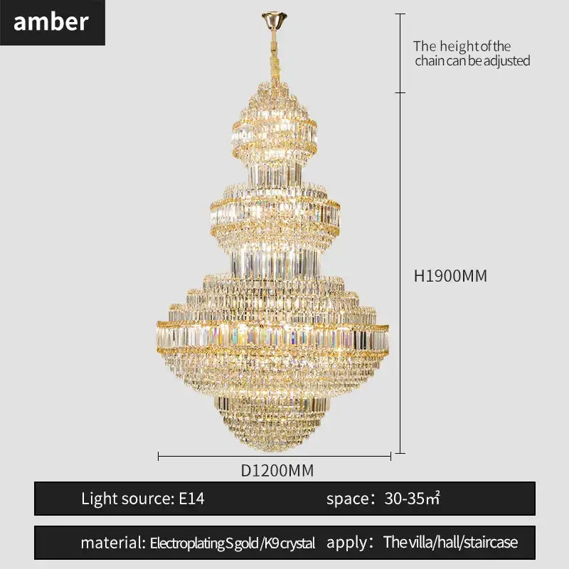 Modern european gold crystal villa chandelier hotel lobby pendant light