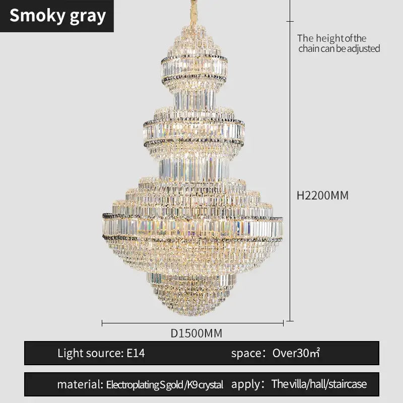 Modern european gold crystal villa chandelier hotel lobby pendant light