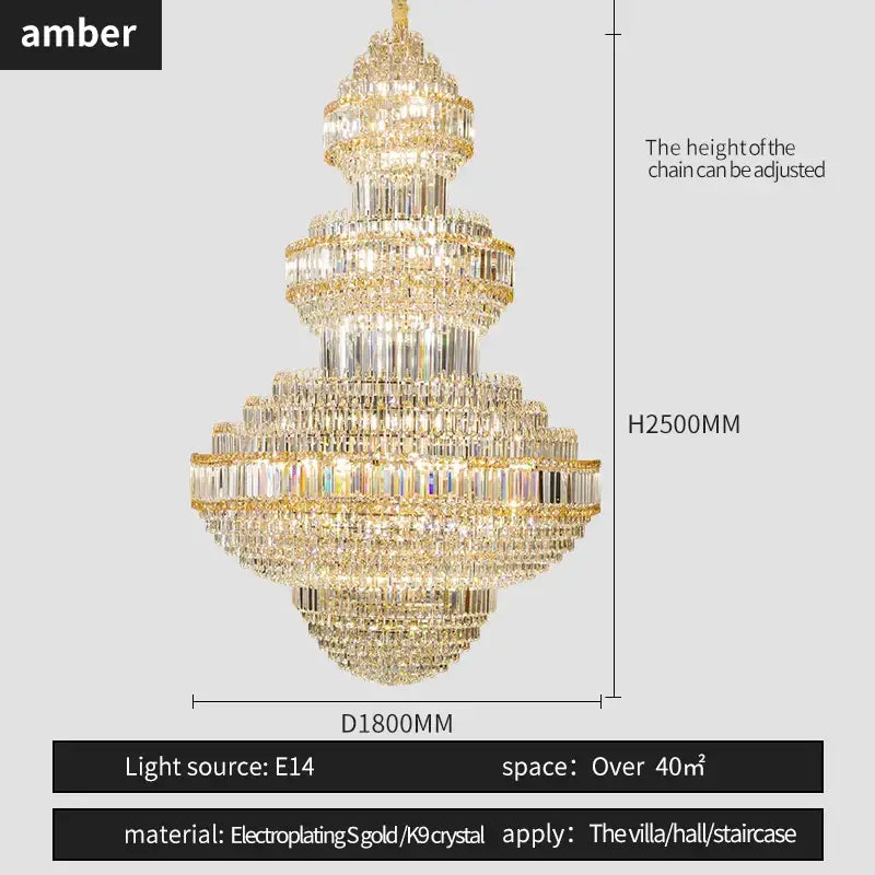 Modern european gold crystal villa chandelier hotel lobby pendant light