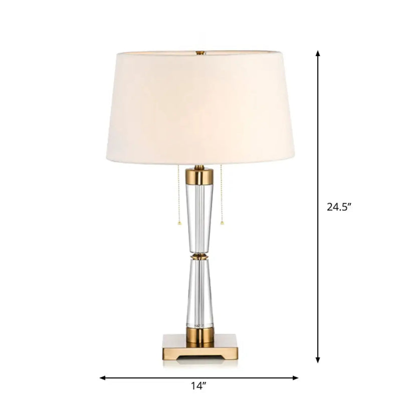 DecorBites™ Modern Fabric Drum Table Lamp with Crystal Base - Tapered Design, White
