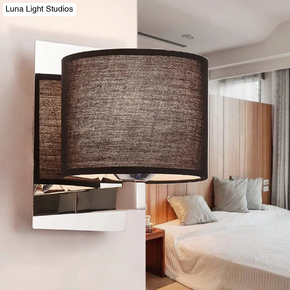 DecorBites™ Modern Fabric Drum Wall Mount 1 Light Sconce in Black/White