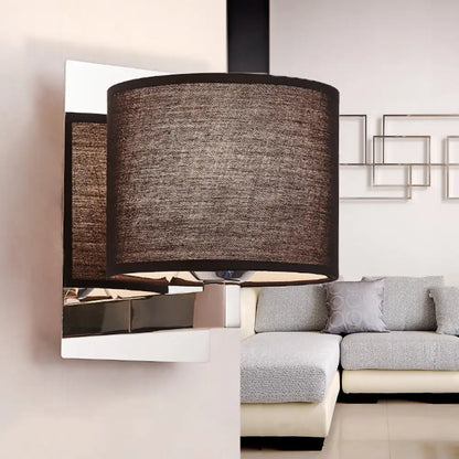 DecorBites™ Modern Fabric Drum Wall Mount 1 Light Sconce in Black/White