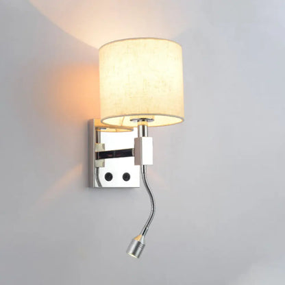 DecorBites™ Modern Fabric LED Wall Sconce Light in Chrome for Living Room