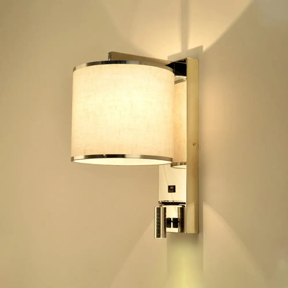 DecorBites™ Modern Fabric LED Wall Sconce Light in Chrome for Living Room