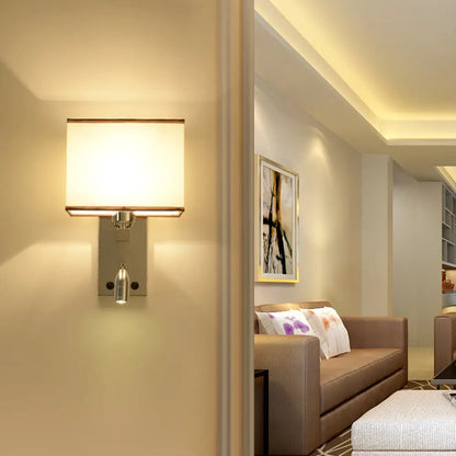 DecorBites™ Modern Fabric LED Wall Sconce Lighting with Adjustable Spotlight, Chrome Finish