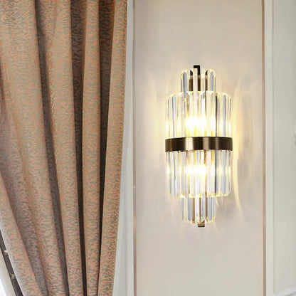 Modern faceted crystal bronze wall light bedroom two lights