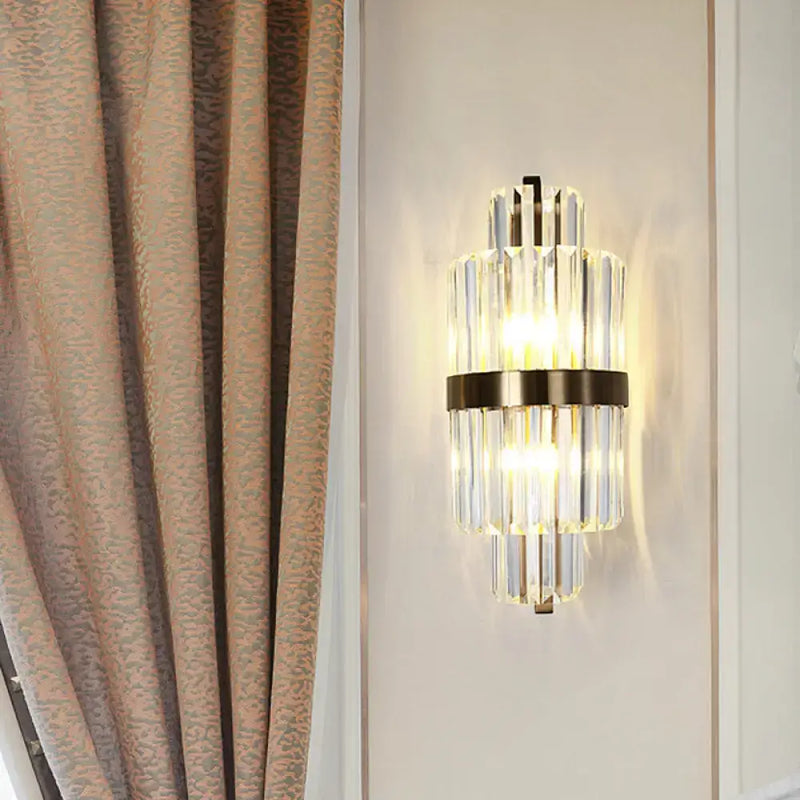 Modern faceted crystal bronze wall light bedroom two lights