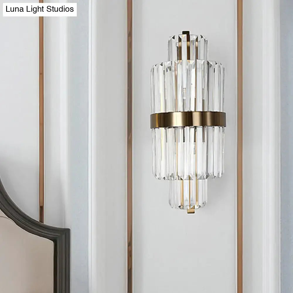 Modern faceted crystal bronze wall light bedroom two lights
