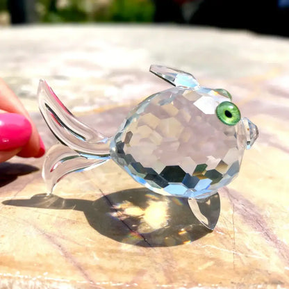 Modern faceted crystal goldfish glass miniature sculpture living room