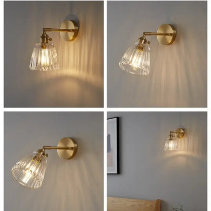 Modern faceted glass copper wall lights bedroom sconce