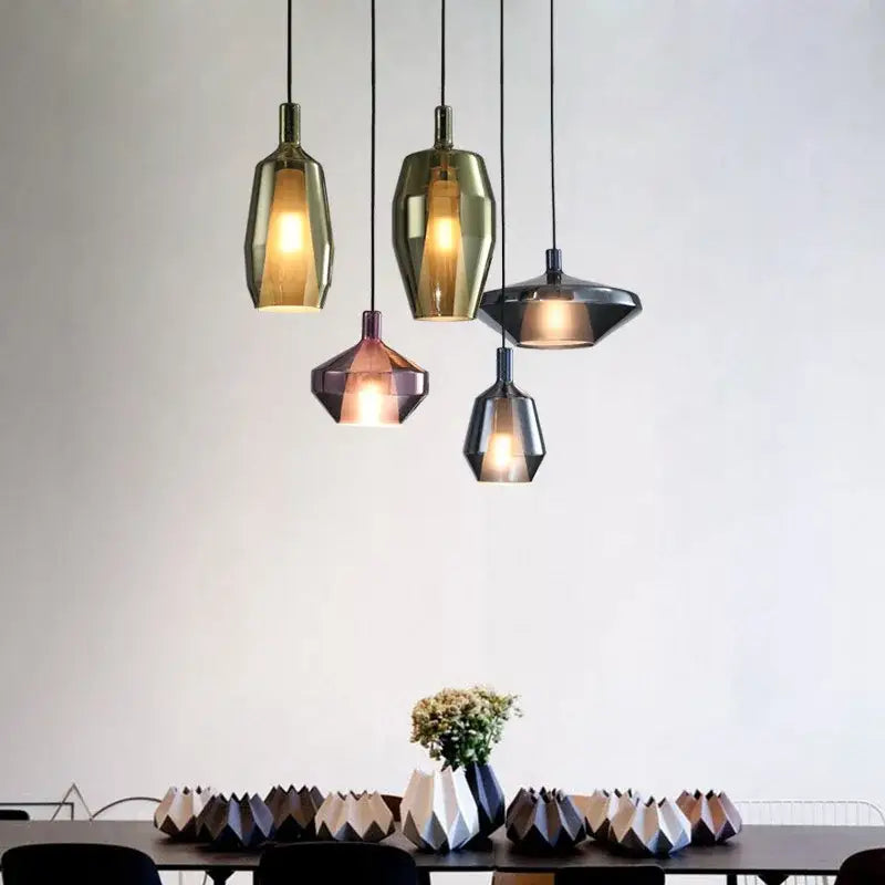 Modern faceted glass pendant lights dining room art decor