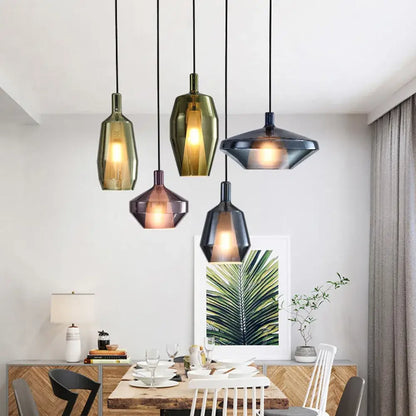 Modern faceted glass pendant lights dining room art decor