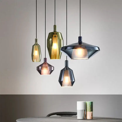 Modern faceted glass pendant lights dining room art decor