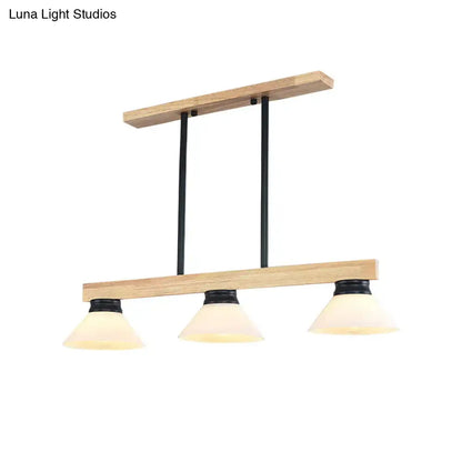 Modern farmhouse wooden cone linear pendant light kitchen island