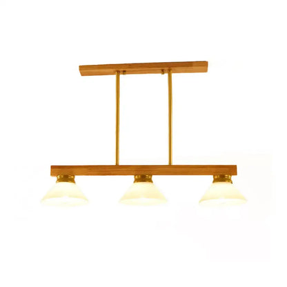 Modern farmhouse wooden cone linear pendant light kitchen island