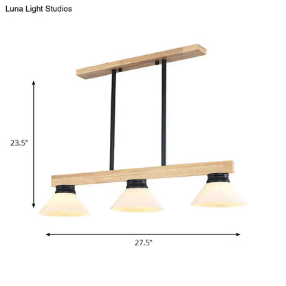 Modern farmhouse wooden cone linear pendant light kitchen island