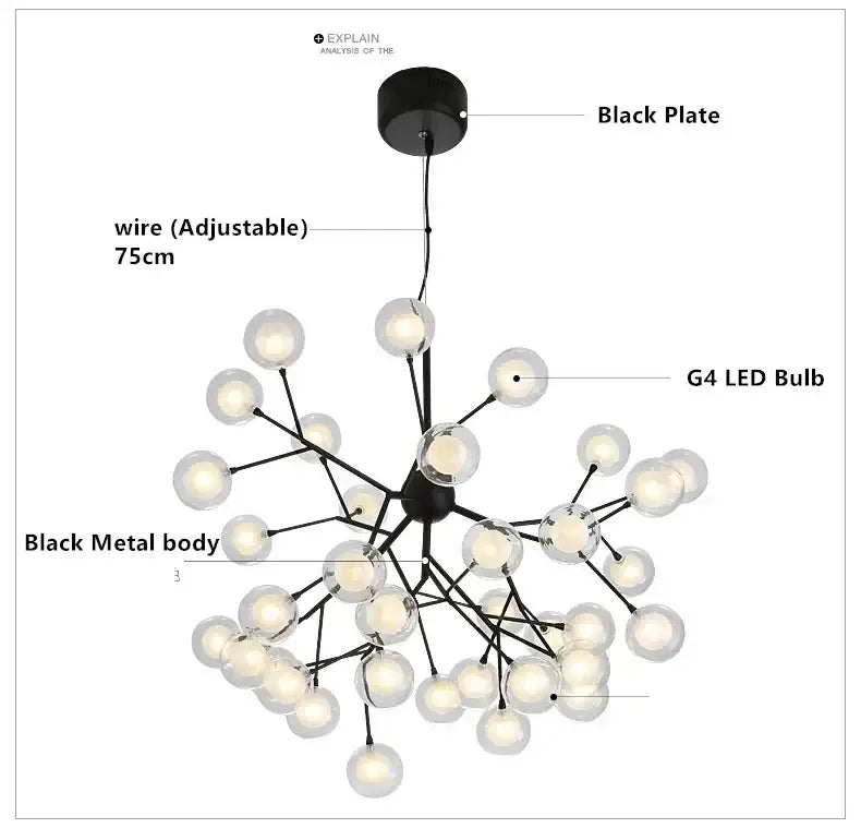DecorBites™ Heracleum Firefly Glass Round Ball Chandelier - Luxury Staircase Dining Room Lighting