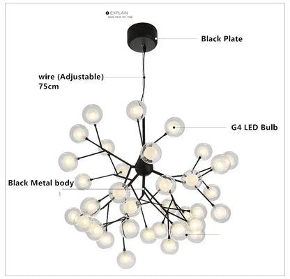 DecorBites™ Heracleum Firefly Glass Round Ball Chandelier - Luxury Staircase Dining Room Lighting