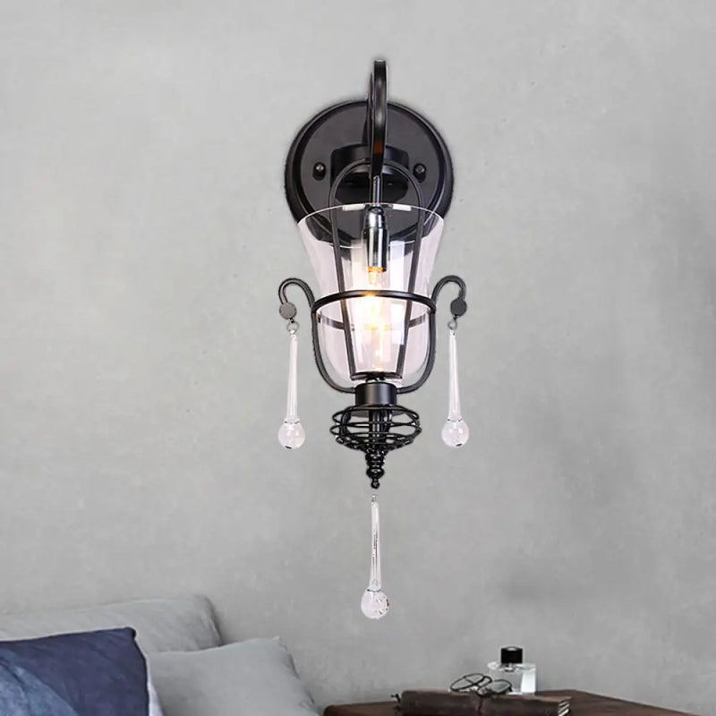 DecorBites™ Modern Flared Black Wall Lamp with Clear Glass Shade