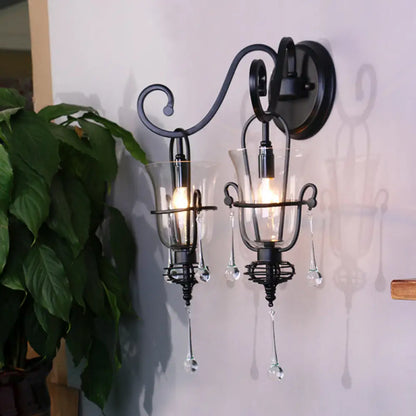 DecorBites™ Modern Flared Black Wall Lamp with Clear Glass Shade