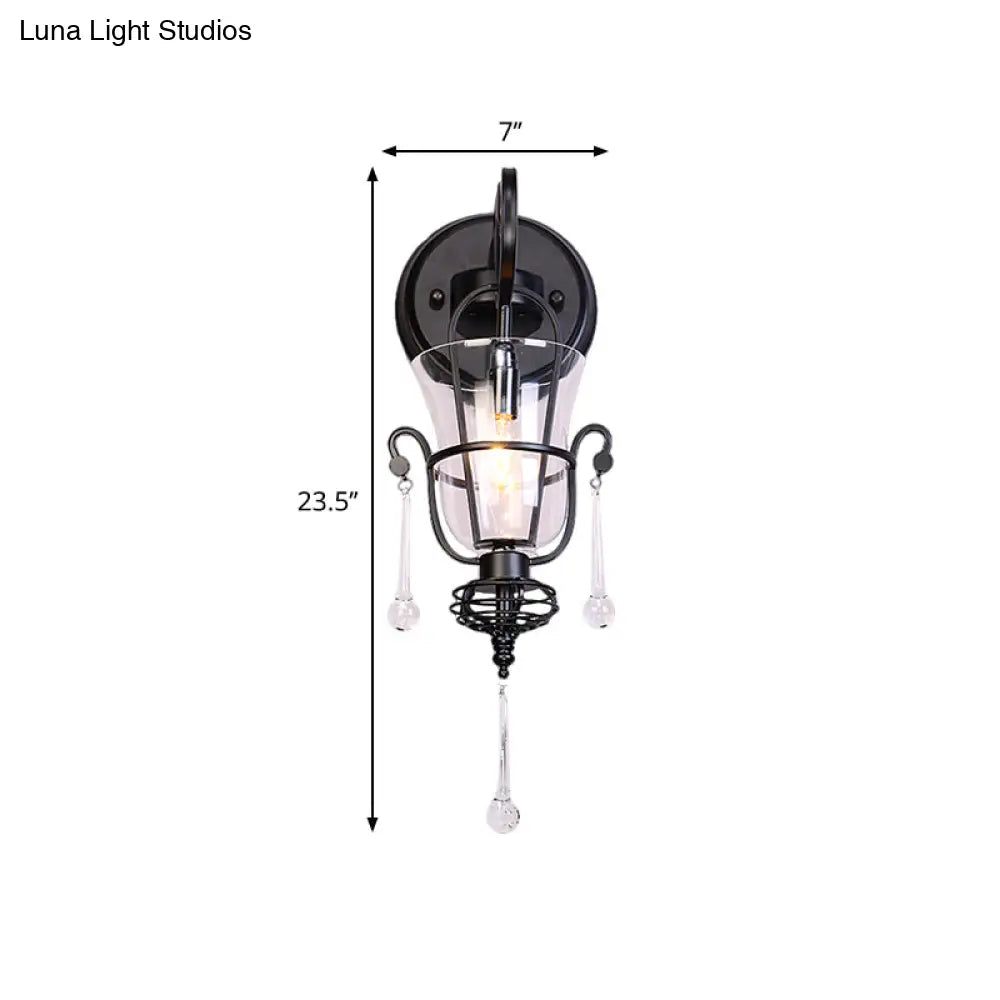 DecorBites™ Modern Flared Black Wall Lamp with Clear Glass Shade