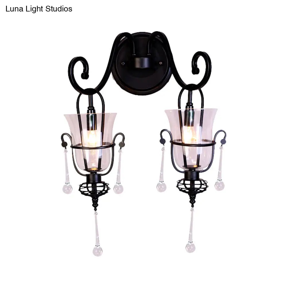 DecorBites™ Modern Flared Black Wall Lamp with Clear Glass Shade