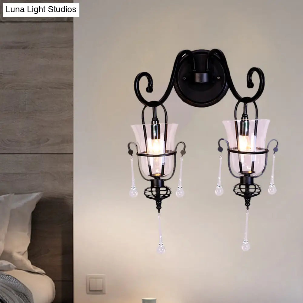 DecorBites™ Modern Flared Black Wall Lamp with Clear Glass Shade