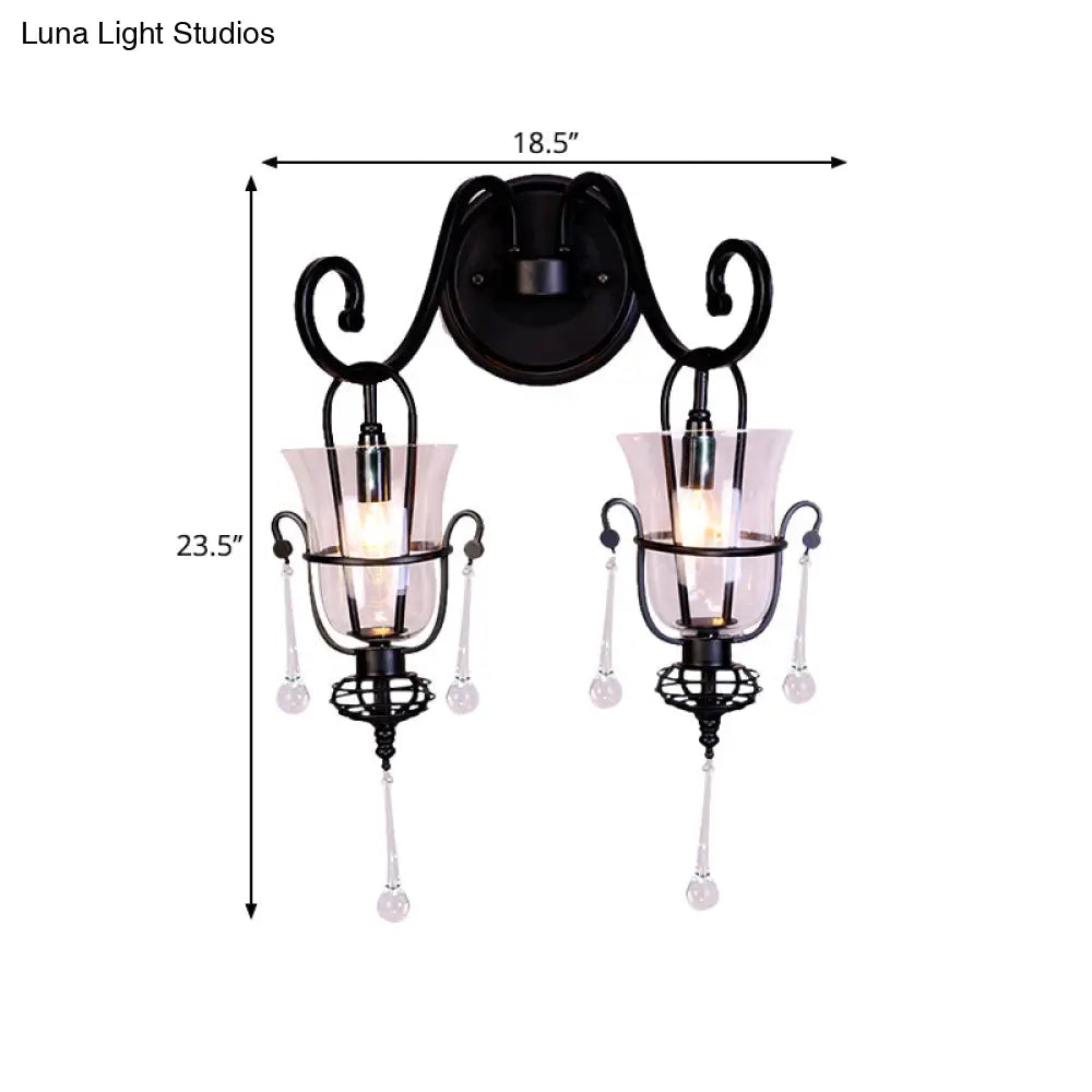 DecorBites™ Modern Flared Black Wall Lamp with Clear Glass Shade