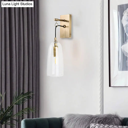 DecorBites™ Modern Flared Wall Mount Lamp - 1 Light Gold Sconce with Clear Glass Shade