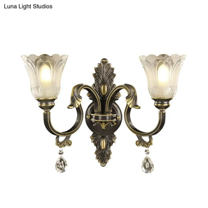 DecorBites™ Modern Floral Shade Wall Sconce with Crystal Drip - 2 Lights, Black & Gold