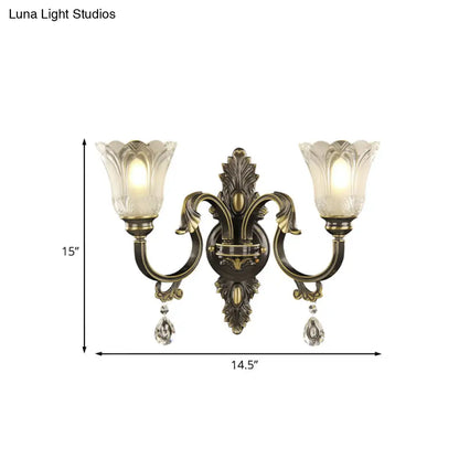 DecorBites™ Modern Floral Shade Wall Sconce with Crystal Drip - 2 Lights, Black & Gold