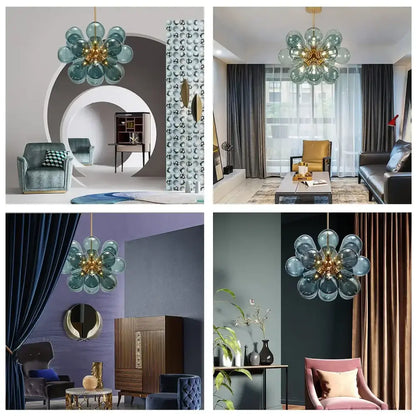 Modern floral teal glass ball pendant light – dining room kitchen