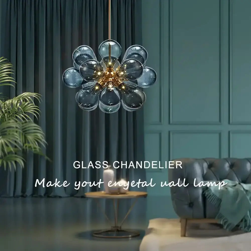 Modern floral teal glass ball pendant light – dining room kitchen