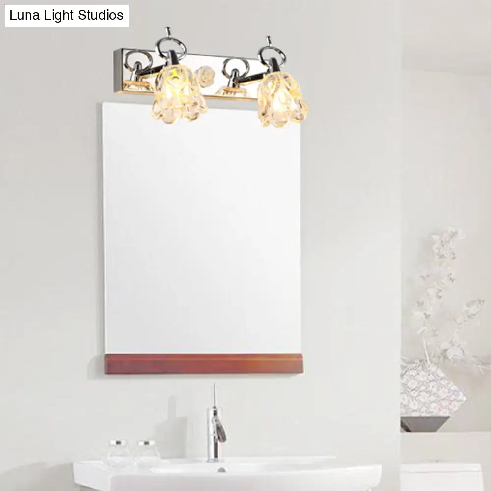 DecorBites™ Modern Flower Shade Vanity Wall Light Fixture - Clear Glass, Silver Finish, 2/3 Lights - Ideal for Bathroom - 12"/18" W