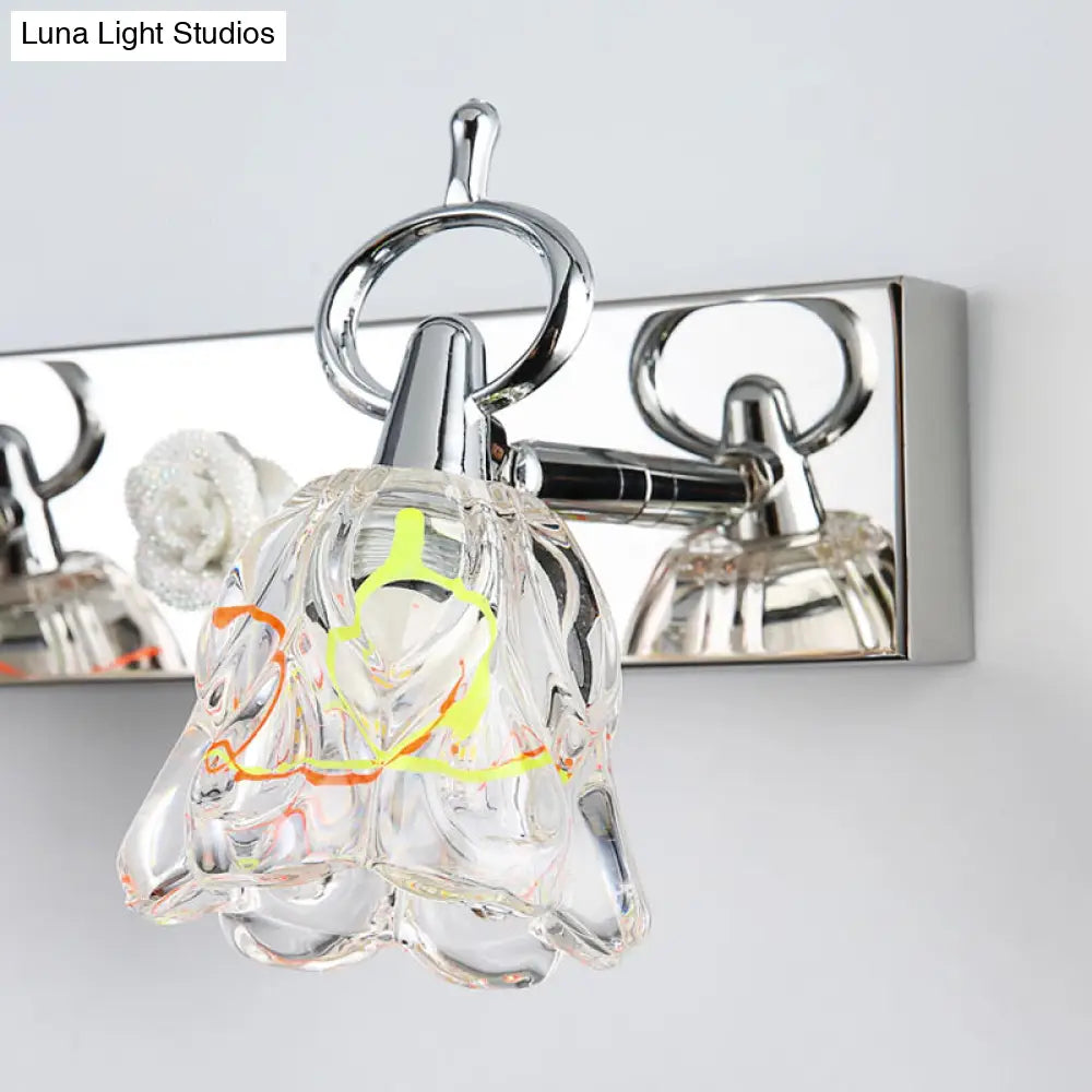 DecorBites™ Modern Flower Shade Vanity Wall Light Fixture - Clear Glass, Silver Finish, 2/3 Lights - Ideal for Bathroom - 12"/18" W
