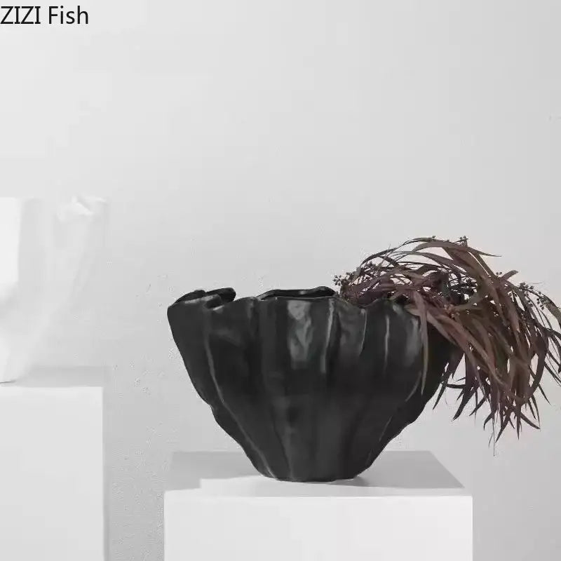 Modern fluted black resin bud vase bedroom floral decor