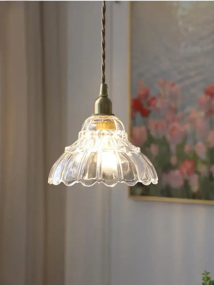 Modern fluted brass glass pendant light for dining room